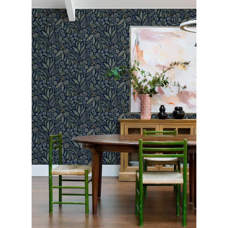 Briar Navy Floral Wallpaper, Navy Blue
