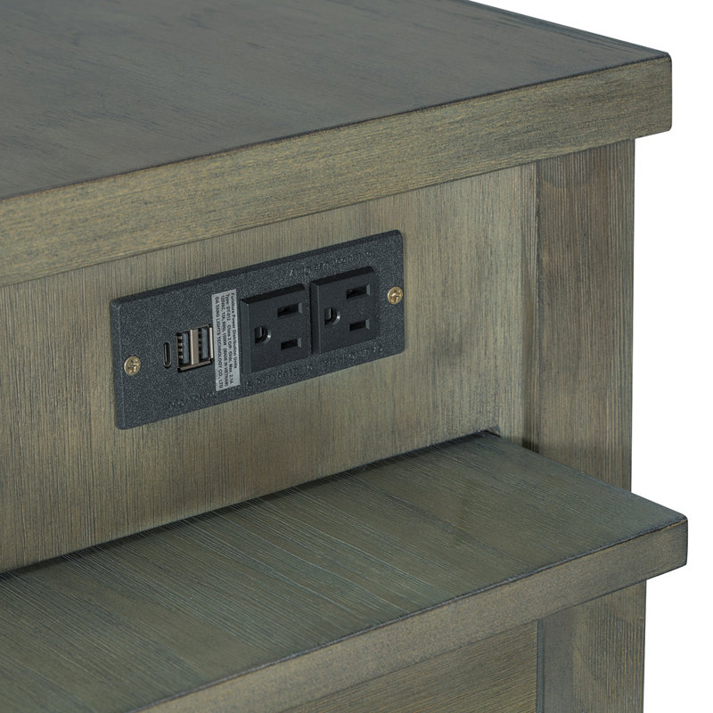 Îlot de cuisine rétro avec rangement Retro - Chariot sur roulettes multifonctionnel, prises de courant / ports USB intégrés, 3 tiroirs + tablettes ouvertes, 2 couleurs (espresso + naturel / gris) pour la préparation des repas de cuisine / divertissement