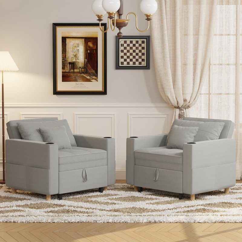 Emma-Leigh 1 Seater Fabric Accent Chairs Bed, Light Grey Linen