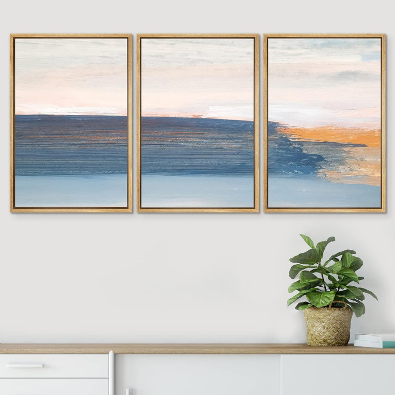 «Grunge Abstract Paint Stroke Effect Blue and Orange Paint Stroke Sea Landscape», impression sur toile 3 pièces, Naturel