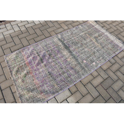 Chemin de table kilim turc fait à la main en gris et lavande pour un décor éclectique de vestibule et de couloir