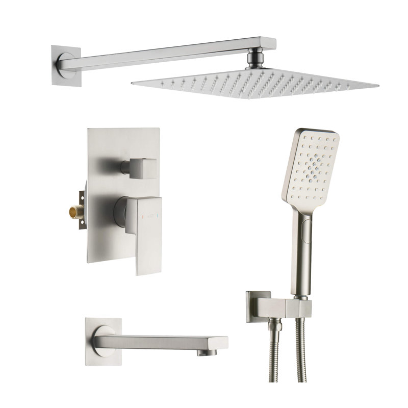Système de douche cubique à pression équilibrée à 3 fonctions avec valve brute, Nickel brossé