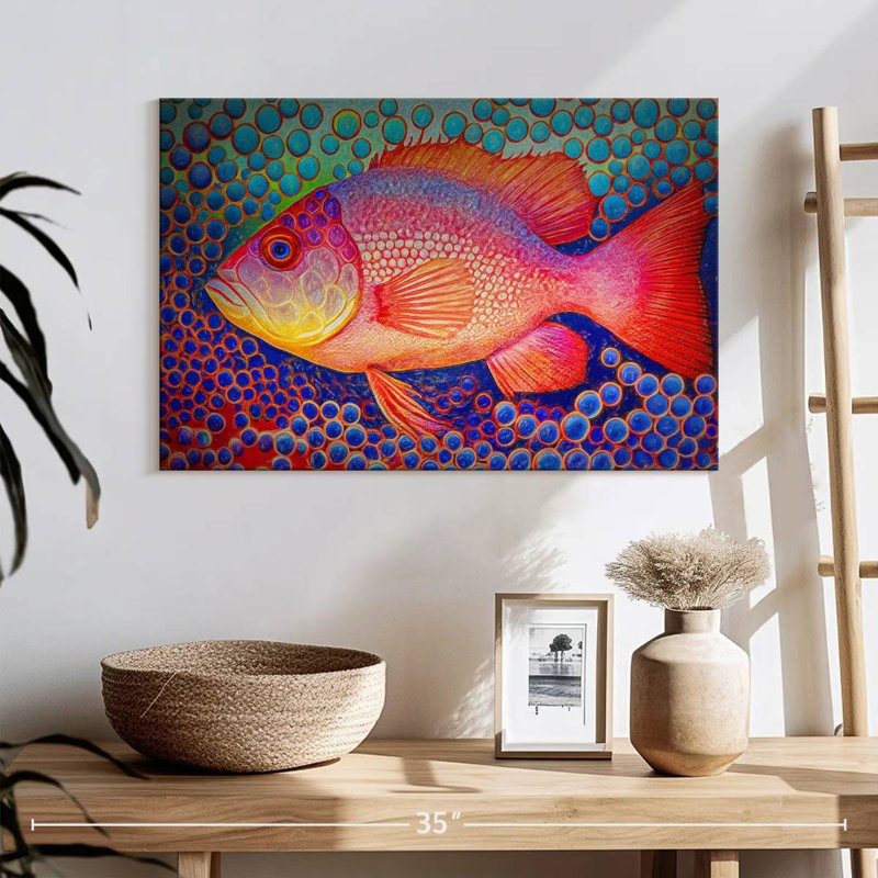 Brampt Red Snapper Fish And Abstract Bubbles, 16" H x 24" W
