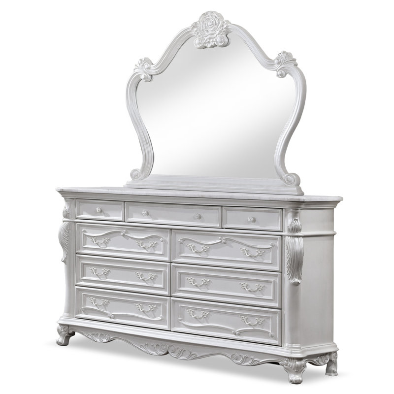 Micala 9-Drawer Dresser With Mirror, White