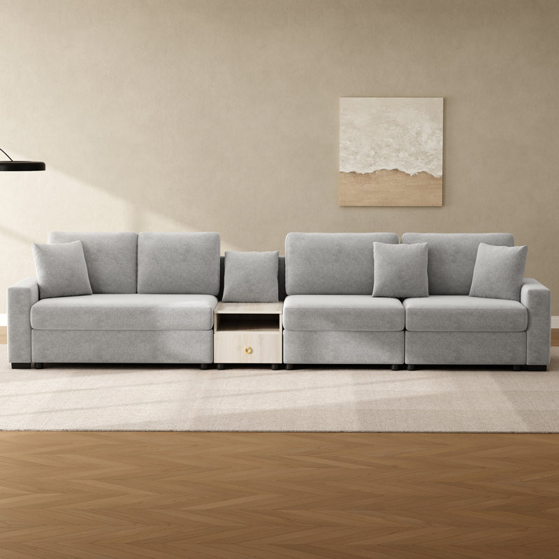 Canapé modulaire de 132,5 po avec accoudoirs de rangement et console centrale pour le salon, Gris