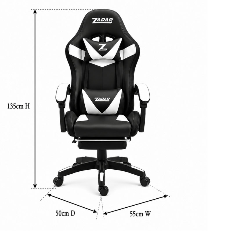 homeluxeinteriors PC & Racing Game Chair, White/Black