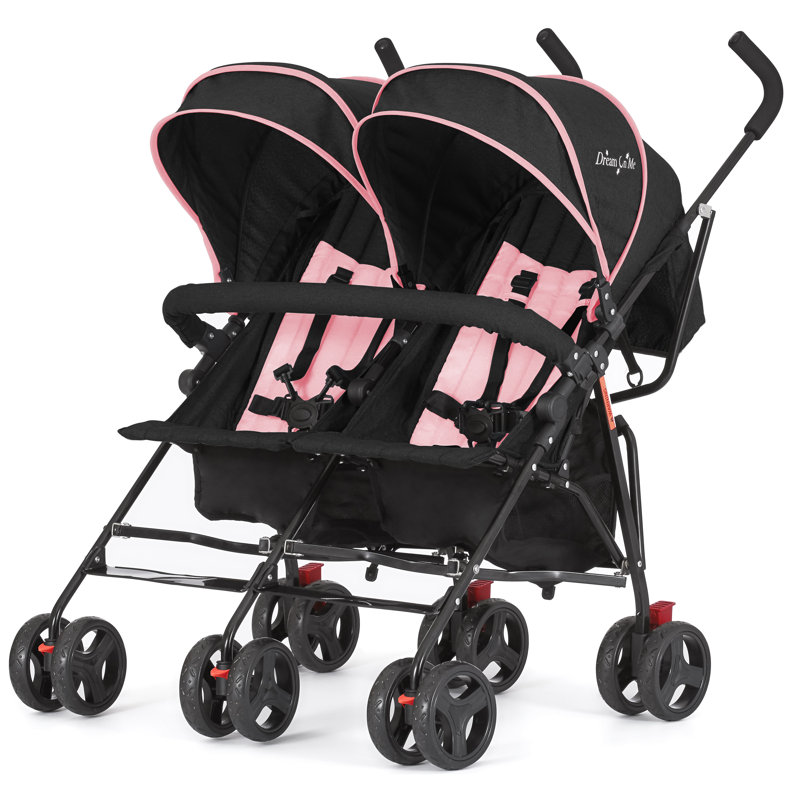 Dream On Me Volgo Twin Umbrella Stroller, Pink/Black