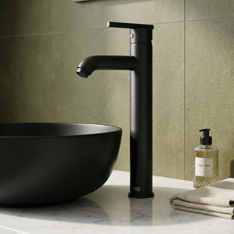 Seville 13" H Single Handle Vessel Sink Bathroom Faucet, Matte Black