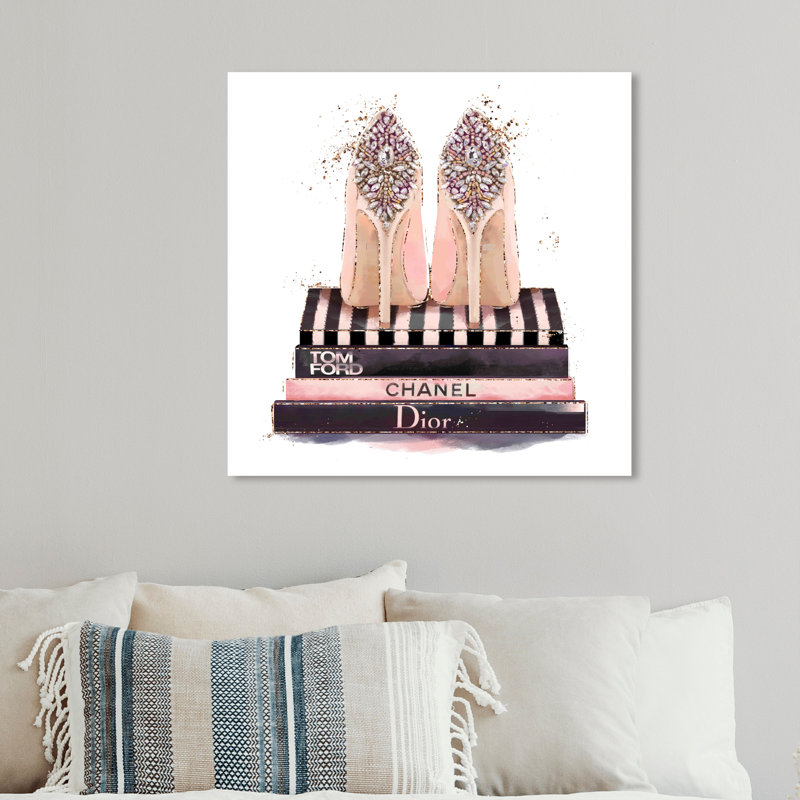 Mode et glamour - Stilletos et livres précieux - impression, H 30 po x l 30 po, Toile tendue