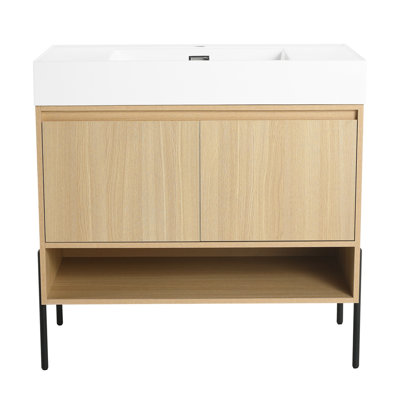 Ensemble de meuble-lavabo de salle de bain avec lavabo simple en résine