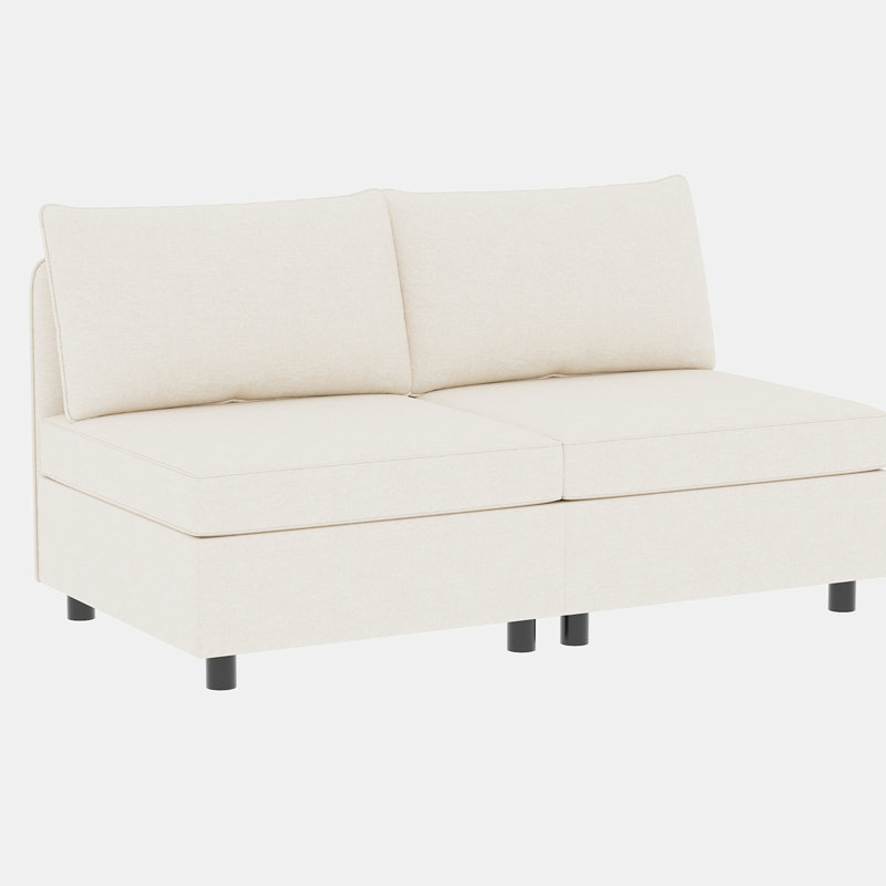 Rangement en chenille beige pour salon confortable - Chaise longue de style moderne Mid-Century avec rangement,, Beige