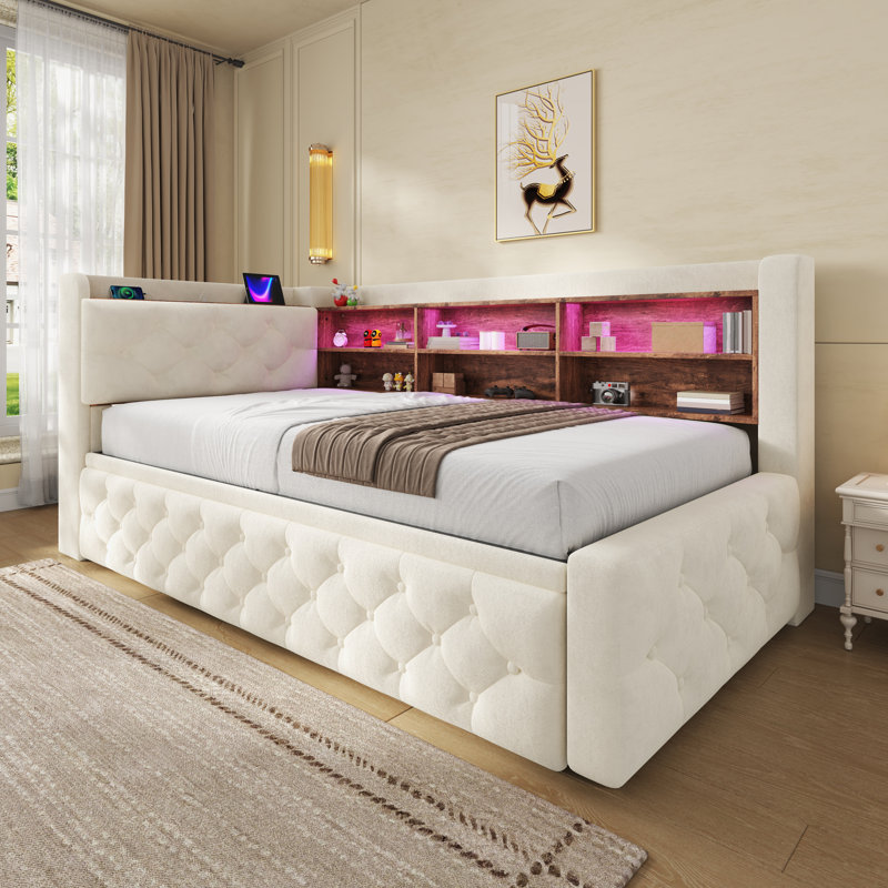 Upholstered Bed, Beige