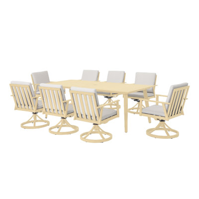 Ensemble de salle à manger d'extérieur, ensemble de salle à manger pivotant en aluminium avec trou pour parasol, rotation à 360°, chaises et table pivotantes pour terrasse, jardin, cour, bois d'érable