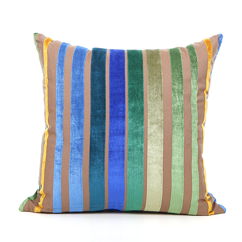 Velvet Stripe Cotton Blend Reversible Throw Pillow, Blue