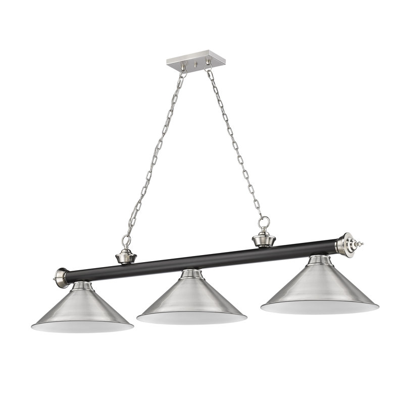 Luminaire suspendu linéaire 3 lumières Annaleisa, Noir mat/nickel brossé, Nickel brossé
