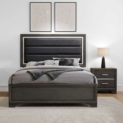 Ensemble de chambre à coucher 2 pièces avec lit double et table de chevet gris anthracite