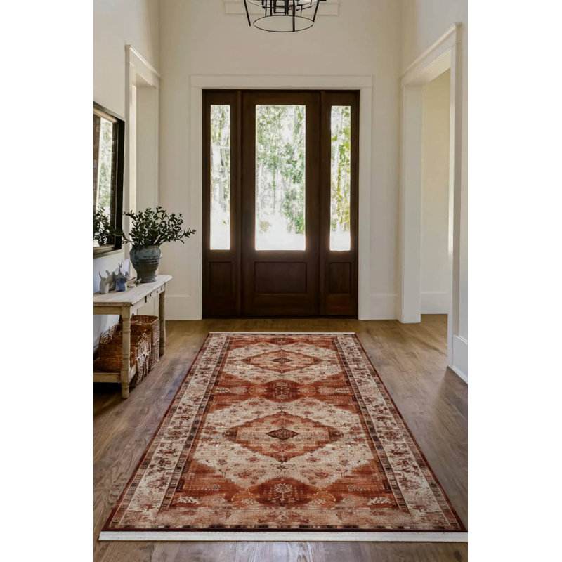 Gracianna Collection Digital Print Cotton-Polyester Brown Moroccan Rug, Rectangle 5'3" x 9'11"