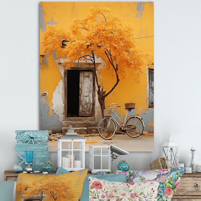"Fleurs printanières jaunes, vélo I", Cadre flottant doré, H 32 po x l 16 po x P 1 po