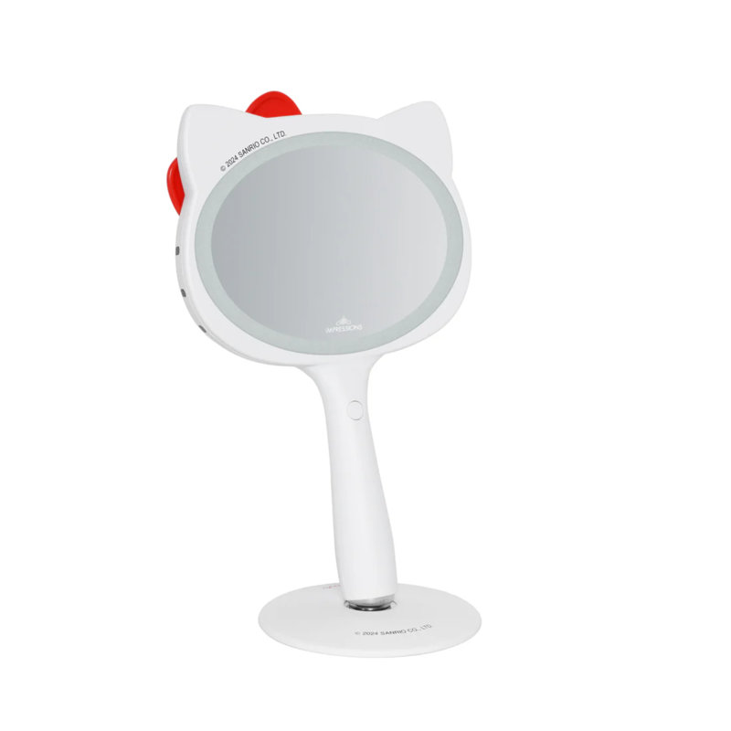 Hello Kitty LED Handheld Makeup Mirror With Magnetic Ball Standing Base, Velvety Soft Touch Finish,