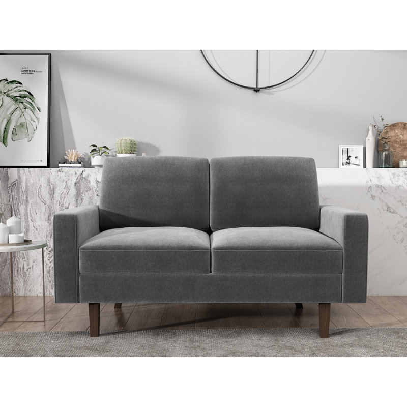 Causeuse à accoudoirs carrés en velours 57,9 po Noreen, Velours gris