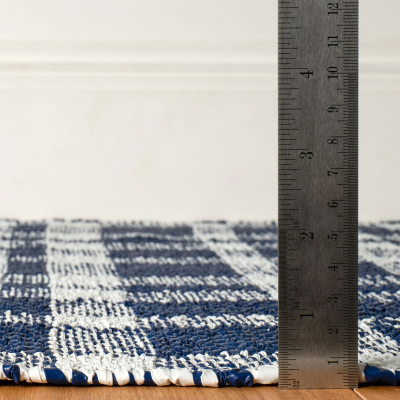 Tattersall Navy Handwoven Indoor/Outdoor Rug, Rectangle 7'6" x 9'6"