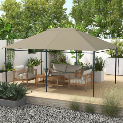 10' X 13' Gazebo Canopy Replacement, Khaki With Air Circulation And Drain Holes Outdoor Protected Ventilation Drainage