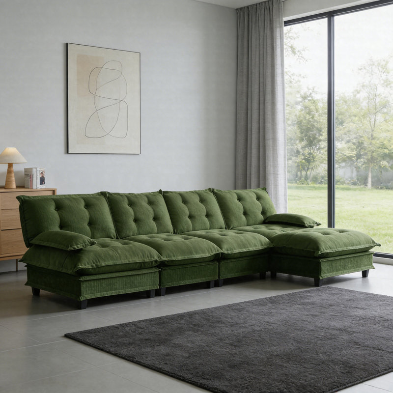 Canapé modulaire surdimensionné de 138 pouces, canapé modulaire 4 places avec repose-pieds, canapé en chenille moderne avec coussins en treillis confortables pour le salon