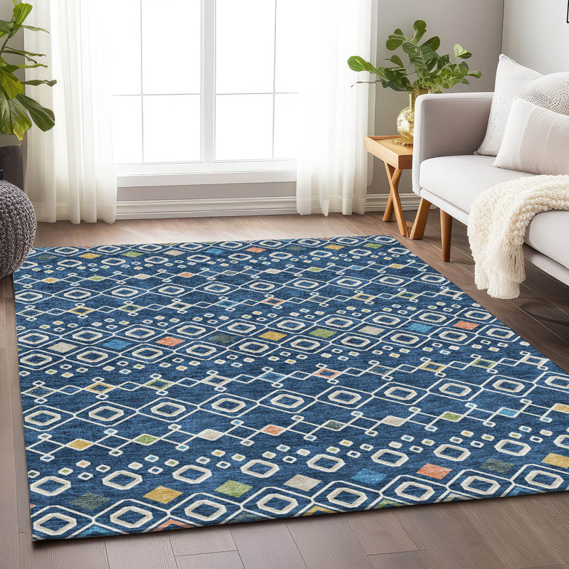 Tapis bleu marine lavable à la machine de qualité supérieure Prisco, Rectangle 10 pi x 14 pi
