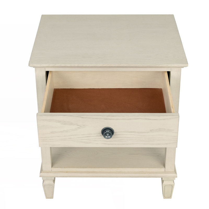 Table de chevet avec tiroir et tablette, Crème