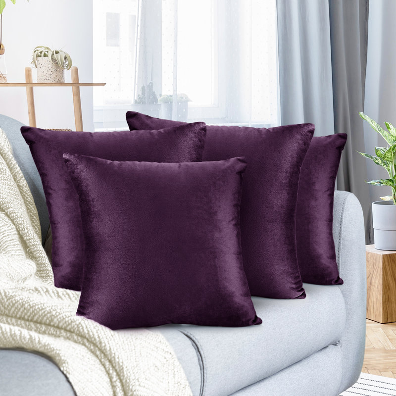 Housse de coussin en velours , H 16 po x l 16 po, Mauve aubergine