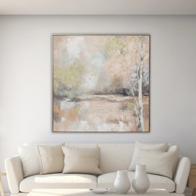 Framed Landscape Wall Art Canvas with Abstract Design - 40" Ivory, Tan, Green for Home, Office, Bedroom, Living Room