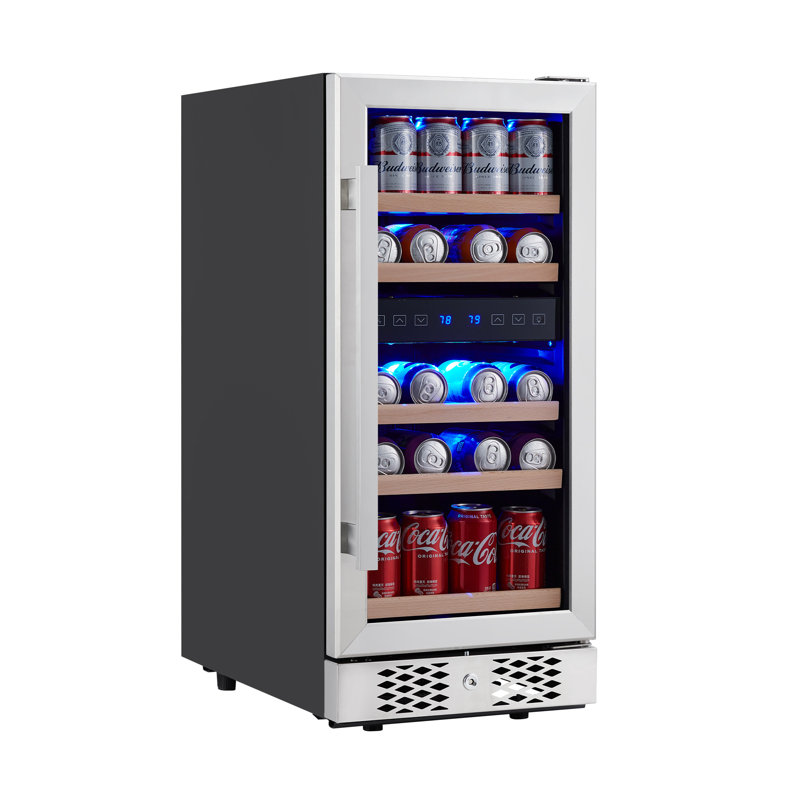 24 Inch Beverage Refrigerator 96 Cans Built-in Freestanding Cooler Glass Door Adjustable Shelves Beer Soda Low Noise Home Office Bar