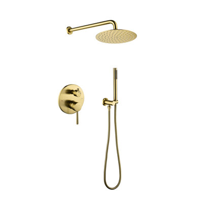 2 Way Balance Bathroom Shower, With 10" Stainless Steel Rain Shower Head And Handheld, Brushed Gold Handheld Wall Mounted Faucet High