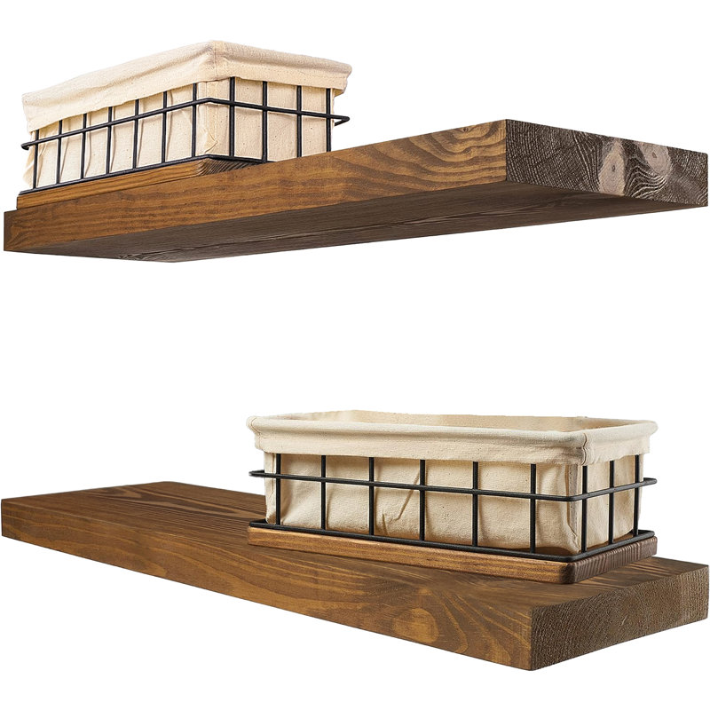Baobab Workshop Wood and Wire Baskets Set, Bathroom Basket Storage, Walnut/Black