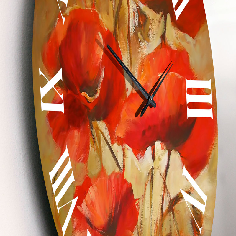 Red Blossoming Poppies IV - Horloge murale traditionnelle, Petit