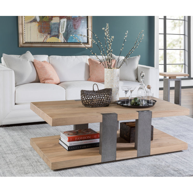Modern Organic White Oak and Aluminum Rectangular Cocktail Table
