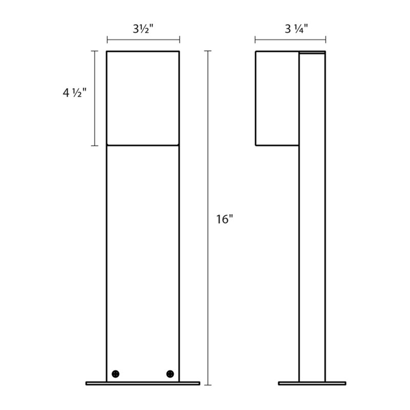 Box Integrated LED Metal Bollard Light, Bronze, 16" H x 3.5" W x 3.25" D
