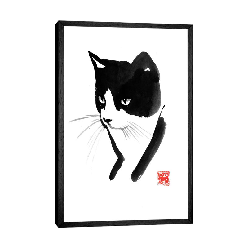 Cat Face by Péchane - Painting on Canvas, Black Framed, 101.6 cm H x 66.04 cm W