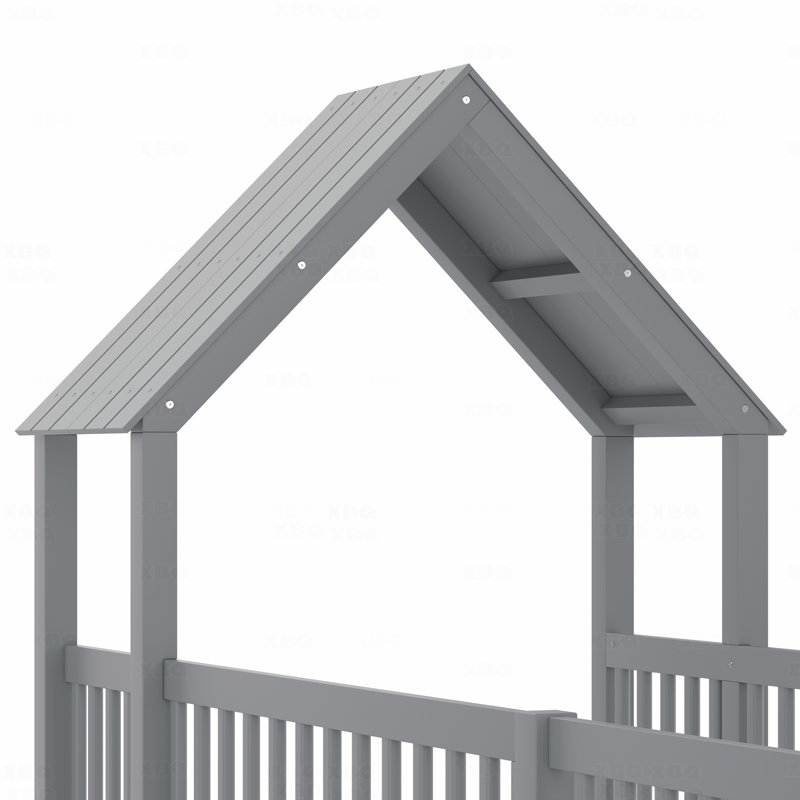 Lit simple, plancher de maison, plancher double avec porte et garde-corps pleine longueur, multifonction, gris, Lit simple