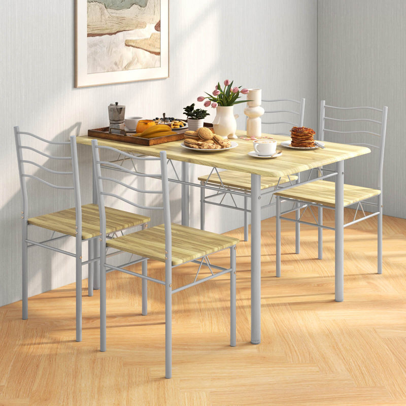 Casiano 4 - Person Four Leg Dining Set, Light Brown, Silver