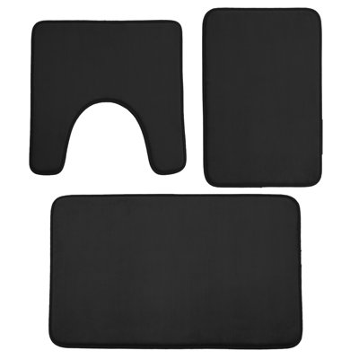 Ensemble de tapis de salle de bain en mousse viscoélastique 3 pièces, tapis de bain en flanelle antidérapante avec tapis de toilette en forme de U, noir