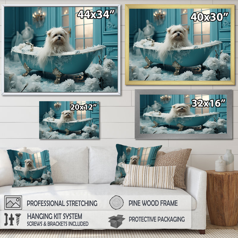 Bulles Doggy Bath Haven - impressions sur toile de salle de bain, H 12 po x l 20 po x P 1 po