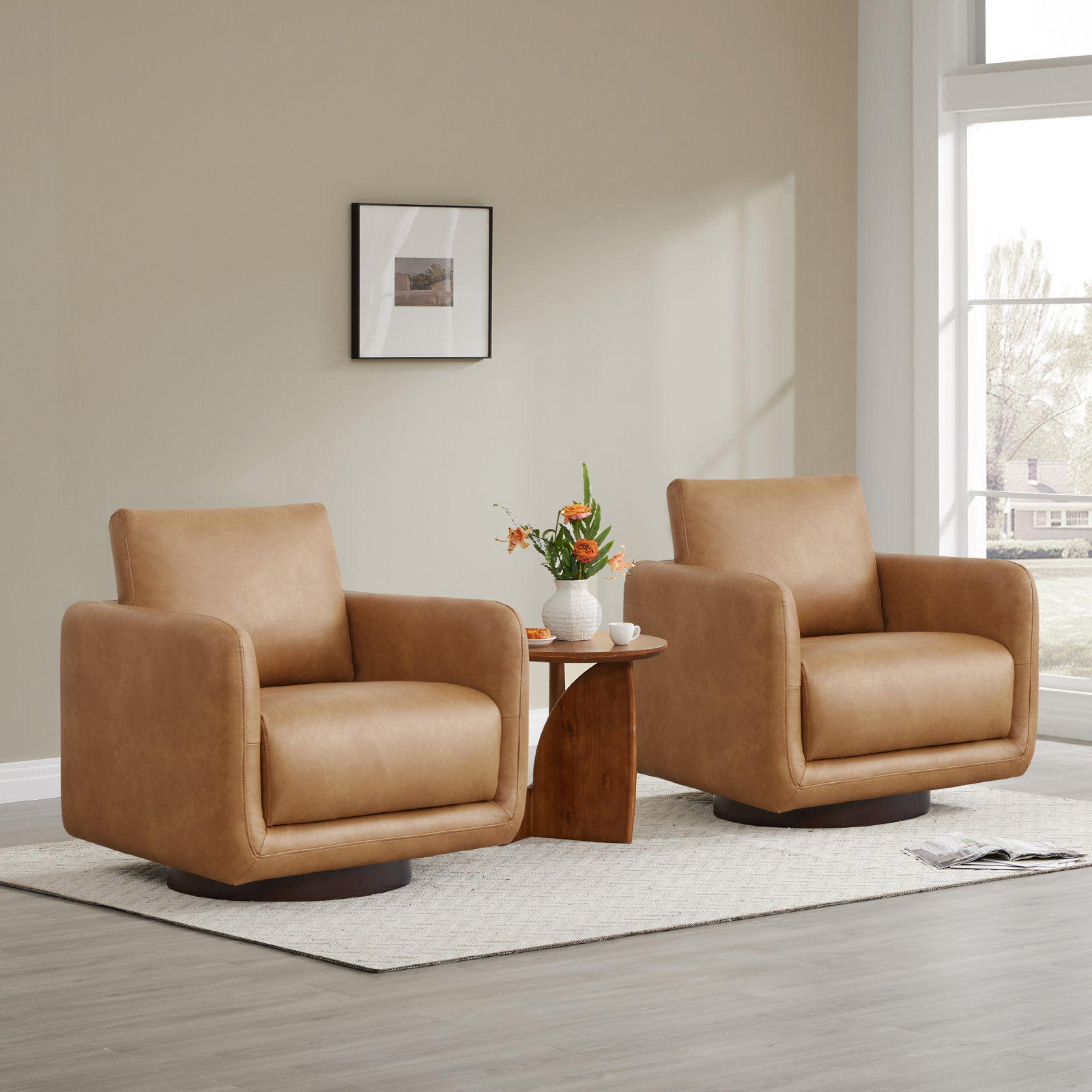 Assiatou Swivel Armchair, Saddle Vegan Leather
