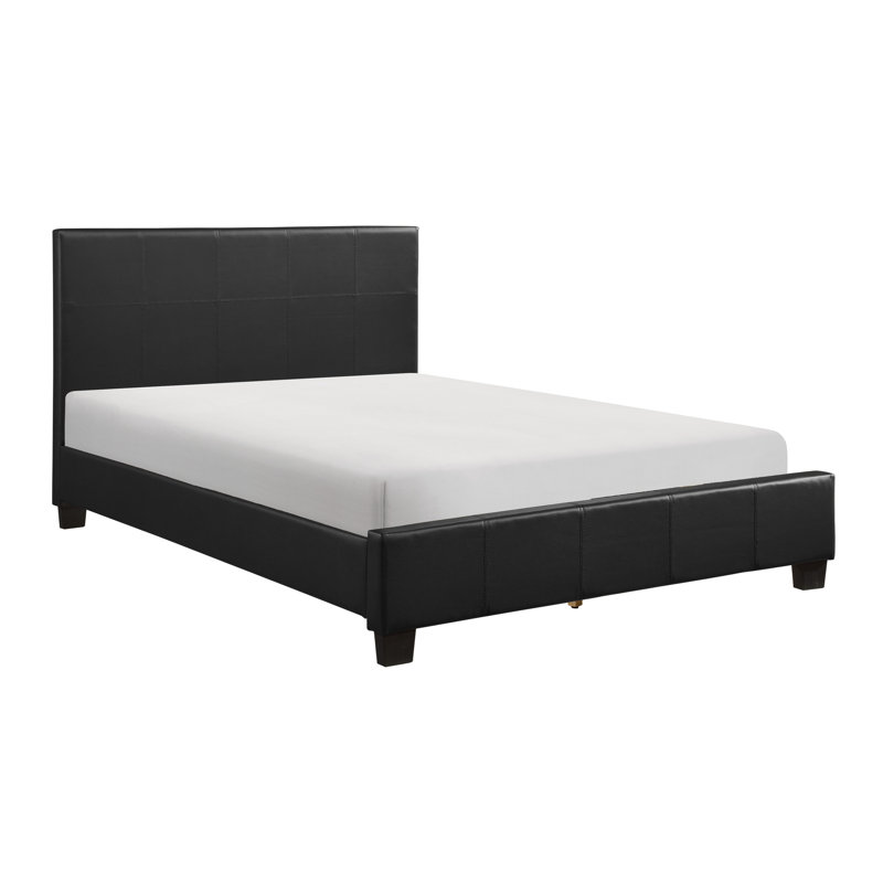Lit plateforme Saelah, revêtement en similicuir, structure en bois, Grand, Noir