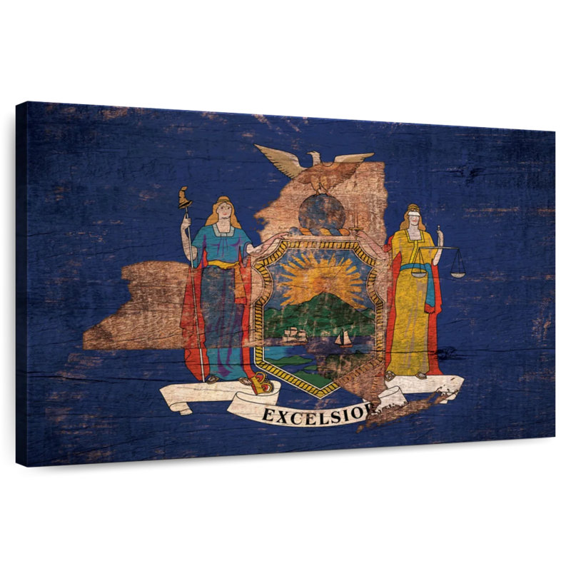 Borges State Map Over New York Flag, 20" H x 30" W