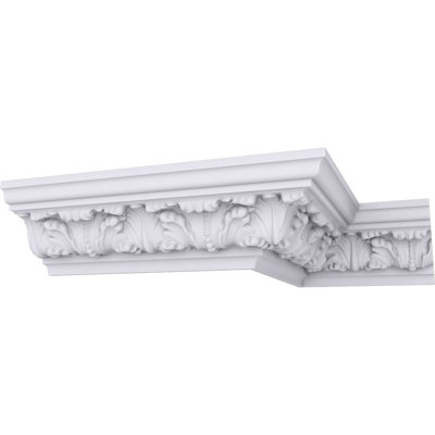 Endurathane Colton Acanthus Crown Moulding, 3 1/4"H x 3 1/2"P x 4 7/8"F x 94 1/2"L, (4 7/8" Repeat), Factory Primed