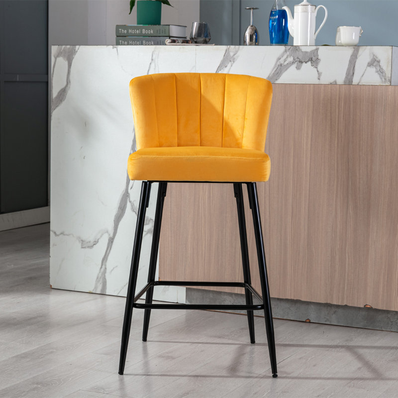 Lauterbach Upholstered Counter Stool with Metal Frame, Mustard Velvet