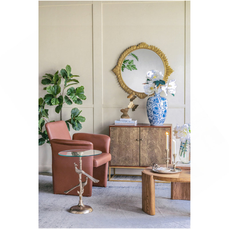 Table d'appoint paon 17,7 x 17,7 x 24 po avec plateau rond en verre