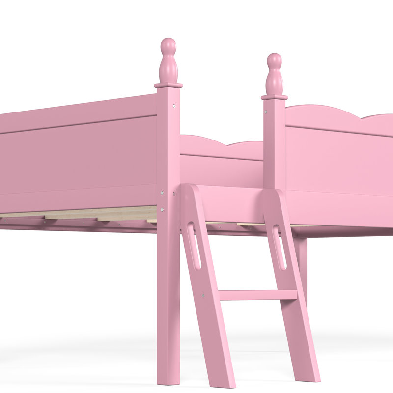 Lit mezzanine simple peu encombrant, rangement moderne en bois aggloméré rose pour chambre d'enfant
