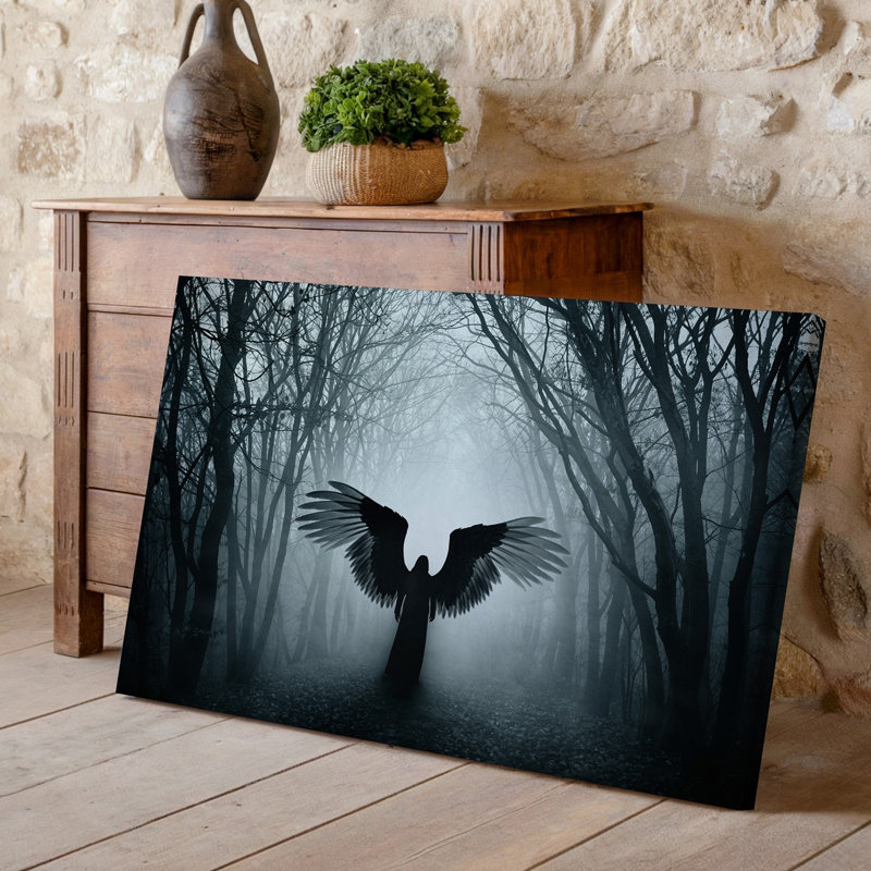 Toile, une scène monochromatique obsédante représentant une silhouette sombre avec un grand art mural, H 16 po x l 20 po